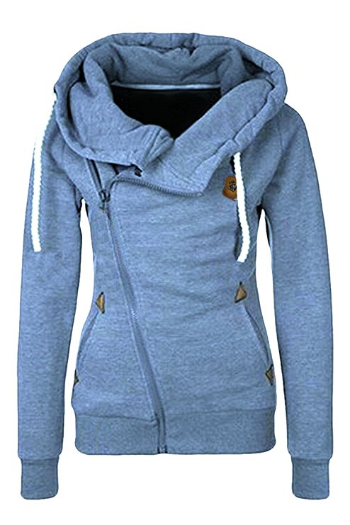 Cutiefox® Women's Casual Funnel Neck Zip up Fleece Hoodie Jacket