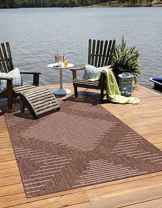 Unique Loom Outdoor Modern Collection Area Rug - Tambor (7' x 10' Rectangle Brown/Ivory)