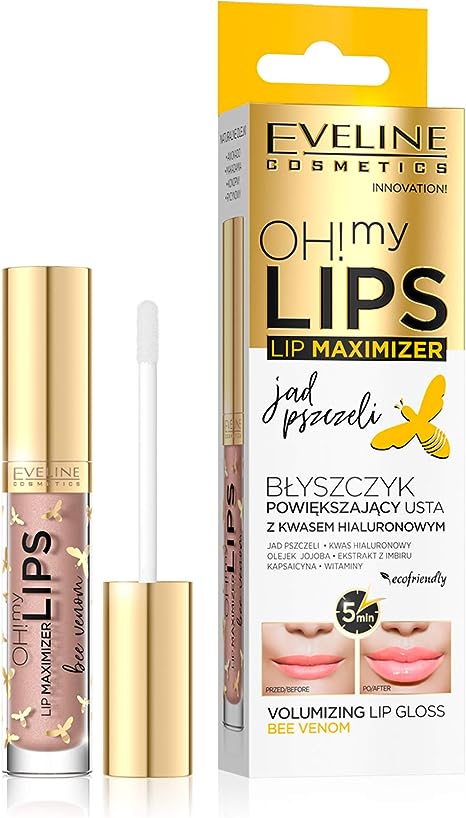Eveline Cosmetics Oh! My Lips Volumizing Lip Gloss Maximizer with Bee Venom and Hyaluronic Acid | 4,5 ml | Lip Enhancer for Fuller Softer Lips | Instant Effects Lip Plumper | Pleasant Scent