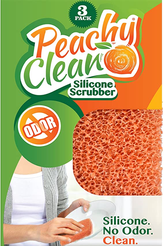 Antimicrobial Silicone Scrubber by Peachy Clean (Qty 3) - Kitchen and Dish Scrubber Sponge