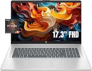 Hp 17 Newest Silver Laptop, 17.3" FHD Display, AMD Ryzen 5 (6 cores, Upto 4.0Hz), 32GB RAM, 1TB SSD Storage with 128GB WOWPC USB, Webcam, HDMI, Wi-Fi, Windows 11 Home