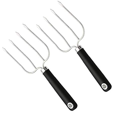 Turkey and Poultry Lifter Fork, Set of 2 Stainless Steel Cooking Roasting Carving Meat Forks Tools Heat-resistant for BBQ Barbecue Grilling Smoking Transport Turning