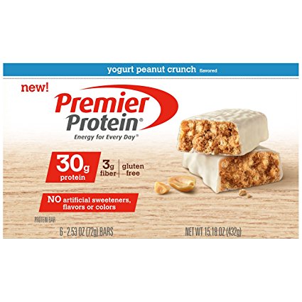 Premier Protein Nutrition Bar, Yogurt Peanut Crunch, 30g Protein (Pack of 6)