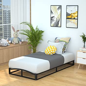 AmazonBasics 6" Modern Metal Platform Bed with Wood Slat Support - Mattress Foundation - No Box Spring Needed, Twin