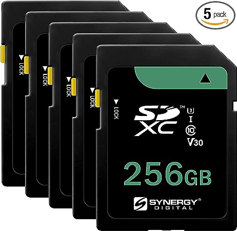 Synergy Digital 256GB, SDXC UHS-I Memory Cards - Class 10, U3, 100MB/s, 300 Series - Pack of 5