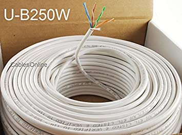 CablesOnline 250ft CAT5e 100% Pure Copper RJ45 350Mhz UTP Solid Ethernet Cable Spool, White, U-B250W