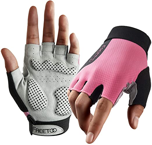 FREETOO Weight Lifting Workout Gloves for Women, Well-Padded Palm & Stretchy Netted Back, Comfortable Rubber Grip Gym Gloves Breathable and Lightweight Exercise Bodybuilding Gloves (Female)