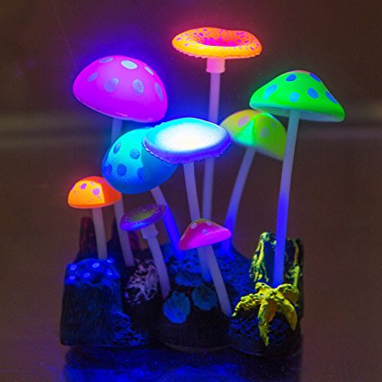 Aquarium Decorations,Govine Glowing Effect Artificial Mushroom for Fish Tank Decoration Plastic Aquarium Ornament