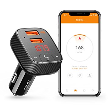 Anker Roav SmartCharge Car Kit F2, Wireless In-Car FM Transmitter Radio Adapter, Bluetooth 4.2 Receiver, Car Locator, App Support, Dual-USB Car Charger With Power IQ, AUX Output, USB Drive MP3 Player