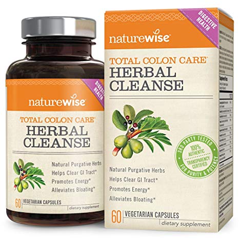 NatureWise Herbal Detox Cleanse Laxative Supplements — Natural Colon Cleanser Herb & Fiber Blend for Constipation Relief, Toxin Rid, Gut Health and Weight Loss Support, 60 time release veggie capsules