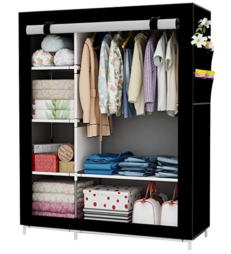 UDEAR Portable Canvas Wardrobes Clothes Storage Shelves Storage Wardrobe Black105*45 * 170 CM