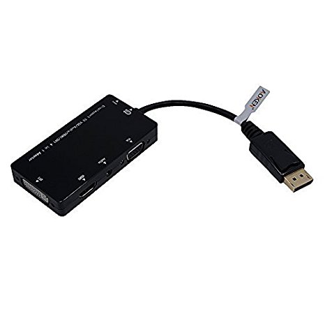 Aoken Gold Plated DisplayPort to HDMI/VGA/DVI Male to Female 4-in-1 Adapter in Black