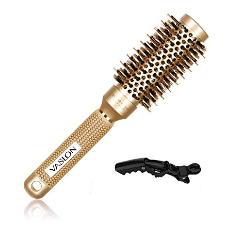 VASLON Nano Thermal Ceramic & Ionic Round Barrel Hair Brush Large Round Hair Brush with Boar Bristle, for Hair Drying, Styling Curling(2.4")