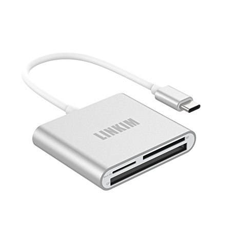 LINKIM Type-C SD Card Reader Aluminum Super speed USB-C 3 in 1 Card Reader Adapter for SD Card/CF Card/Micro SD Card, New MacBook, 2016 MacBook Pro, ChromeBook Pixel (Silver)