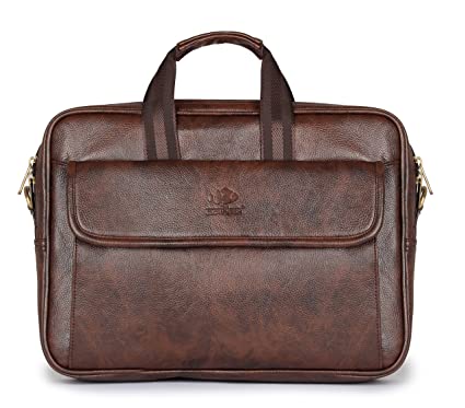 Vegan Leather Briefcase for Men and Women Shoulder Messenger Bags Computer Case Satchel Attache Business Briefcases Laptop Bag Travel Messanger Bag 14 inch Brown