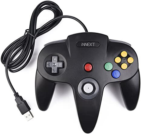 iNNEXT Retro Controller for N 64,N64 Classic USB Controller Gamepad Joystick, Game Controller for N64 System Raspberry Pi/Windows/Mac/Linux, Black