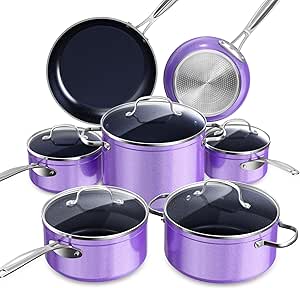 Nuwave Healthy Duralon Blue Ceramic Nonstick Cookware Set, Diamond Infused Scratch-Resistant, PFAS Free, Dishwasher & Oven Safe, Induction Ready & Evenly Heats, Tempered Glass Lids & Stay-Cool Handles