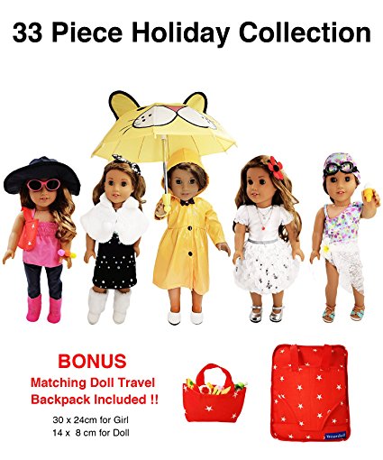 33 Piece American Girl Doll Accessories - 18 inch Doll Clothes Accessories Set Fits American Girl, Our Generation, Journey Girls by by WEARDOLL