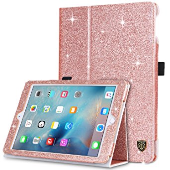 iPad Air 2 Case, iPad Air Case, iPad 2017 9.7 Case, BENTOBEN Sparkly Glitter Slim PU Leather Folio Stand Smart Cover Auto Wake/ Sleep Protective iPad Case for iPad 9.7 Inch 2017/ Air 1 2, Rose Gold