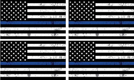 4 Pack Thin Blue Line - Blue Lives Matter Flag Sticker 5x3” - Industrial Strength Vinyl Decal For Cars, Trucks, RV SUV’s & Boats - Support Of Police And Law Enforcement Officers (4 Flags)