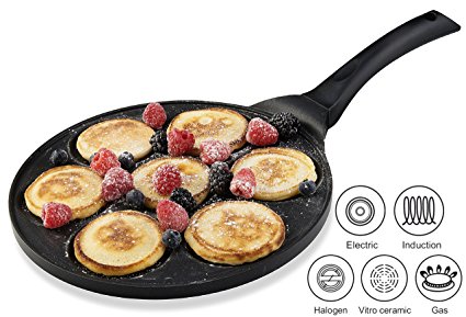 Gourmia GPA9515 Blini Pan With Induction Bottom Nonstick Silver Dollar Pancake Maker Features 7-Mold Design 27 cm [Diameter] x 1.35 cm [Height]