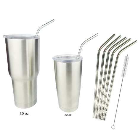 5 Extra Long 18/8 Stainless Steel Drinking Straws Fits 20 Oz & 30 Oz Yeti Rambler Tumbler Cups By Ehme Brand,free Cleaning Brushed Included (10.5'')
