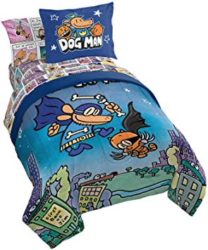 Jay Franco Dog Man Supa Buddies 5 Piece Twin Bed Set - Includes Comforter & Sheet Set - Bedding Features Cat Kid & Lil' Petey - Super Soft Fade Resistant Microfiber (Official Dog Man Product)