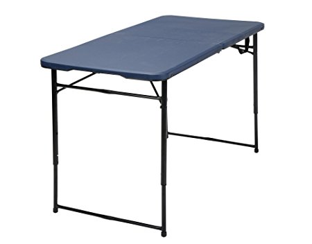 Cosco Products Center Fold Tailgate Table with Carrying Handle, Dark Blue Table Top & Black Frame, 4'