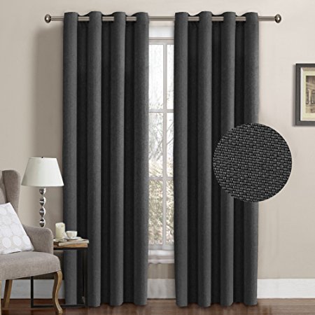 H.Versailtex Classical Grommet Room Darkening Thermal Insulated Heavy Weight Textured Tiny Plaid Linen Like Innovated Extra Long Curtains&Drapes,108 by 52 Inch-Charcoal Gray (1 Panel)