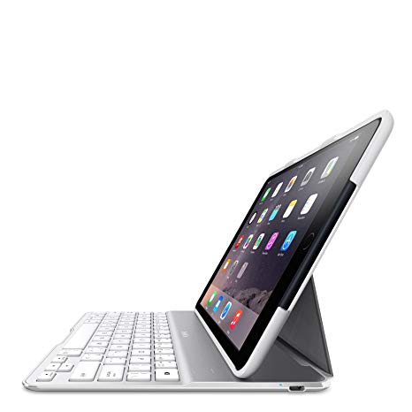 Belkin QODE Ultimate V2 Ultra Thin Lightweight Keyboard Case for iPad Air 2 with Autowake, Dual Device Pairing, 264 Hours Battery - White/Silver