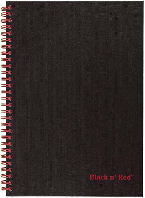 Black n' Red Hardcover Notebook, Twin Spiral Wirebound, Medium/Large, Black/Red, 70 Ruled Sheets, Pack of 1 (400110532)