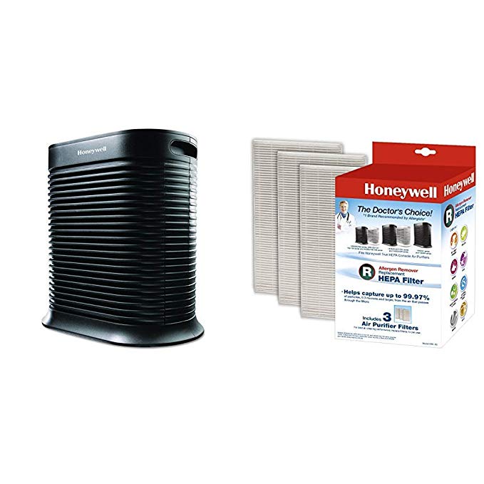 Honeywell True HEPA Allergen Remover, 465 sq. Ft, HPA300 &  Filter R True HEPA Replacement Filter - 1 Pack of 3 filters
