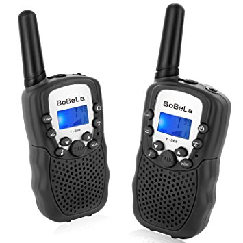 Bobela T388 Best Cool Walkie Talkies as Christmas Stocking Fillers Gifts for Teenage / Twin Way Radio Toys for Kids Hunting / Long Range Walky Talky with Light for Adults Cruise Ship ( Black 2 Pack )