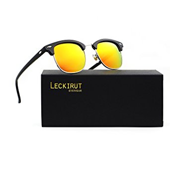 Leckirut Semi Rimless Polarized Sunglasses Women Men Retro Sun Glasses