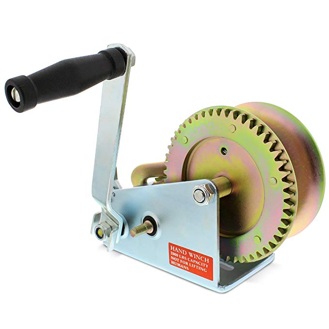 ABN 1 Ton Hand Winch Crank Gear Winch & Cable, Heavy Duty, up to 2000lbs for Trailer, Boat or ATV