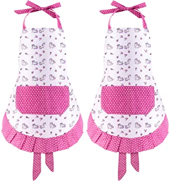 Aprons for Kids Girls, Unicorn Cotton Apron with Pockets for Children Kitchen Chef Aprons for Cooking Baking (2-5 Years)