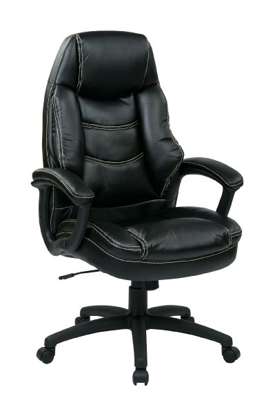 Office Star WorkSmart Oversized Executive Faux Leather Chair with Padded Arms, Black