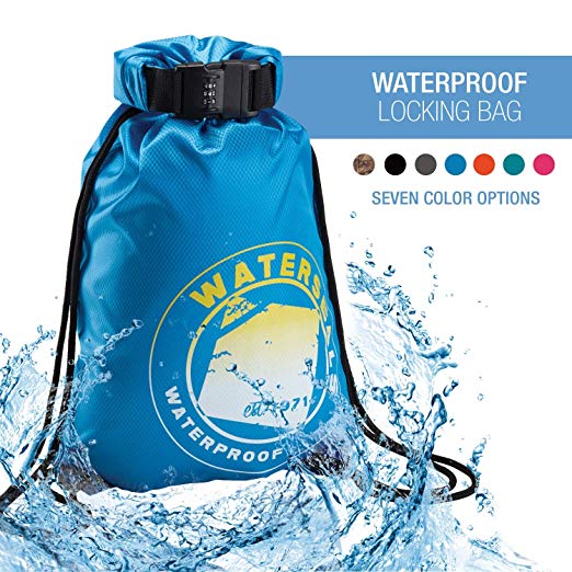 WaterSeals Locking Cinch Drawstring Backpack Women & Men - Anti-Theft Combination Lock   Ripstop Waterproof Material to Protect Wallet iPhone   Valuables at the Beach Pool Sports Camping, Blue