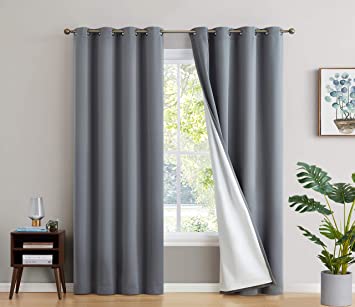 HLC.ME 100% Complete Blackout Lined Drapery Thick Double Layer Thermal Insulated Energy Efficient Heat Blocking Window Curtain Grommet Panels for Bedroom & Living Room, 2 Panels (52 W x 96 L, Grey)
