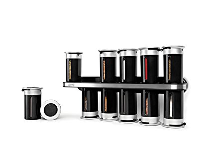 Zevro KCH-06101 Zero Gravity Wall-Mount Magnetic Spice Rack, Black/Silver - Set of 12