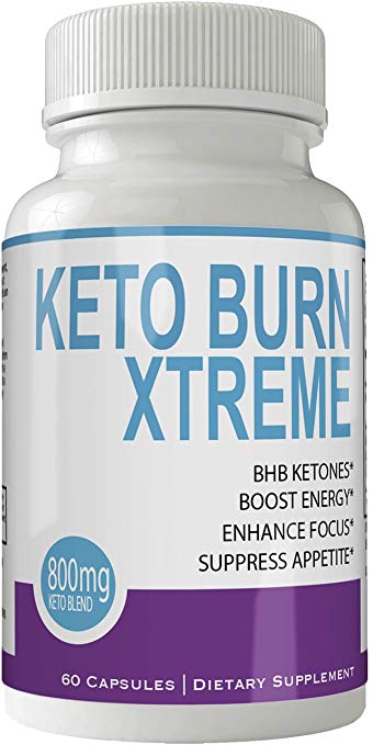 Keto Burn Xtreme Weight Loss Pills, Extreme Natural Ketogenic Burn Fat Supplement, 800 mg Formula with BHB Salts and Caffeine, Advanced Appetite Suppressant, Ketone 60 Count Powder Capsules