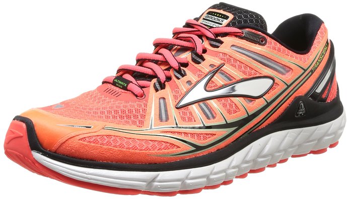 Brooks Mens Transcend Running Shoes FieryCoralSilverBlack