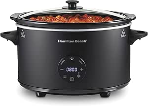 Hamilton Beach 6 Quart Set & Forget Programmable Slow Cooker with Defrost Function, Flexible Programming With Adjustable Countdown Timer, Dishwasher Safe Crock and Lid, Black (33765)