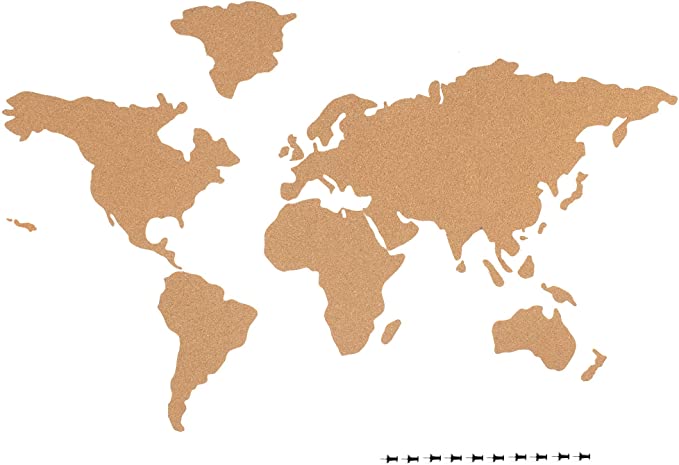 Navaris Cork Board World Map - Self-Adhesive Corkboard Continents for Wall to Pin, Plan and Document Travels - Includes 18 Cork Pieces and 10 Pins