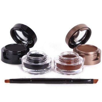 XX Shop 4 in 1 Gel Eyeliner and Eyebrow Powder Water-proof Eye Makeup Cosmetic Set with brush (black&brown)