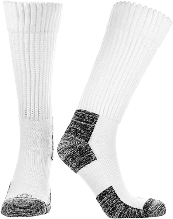 Doctor's Choice Diabetic Non-Binding Active Socks, Men's Crew Length Cushioned Performance Sock with Seamless Toe, White, Large (Men's Shoe Sizes: 8-12)