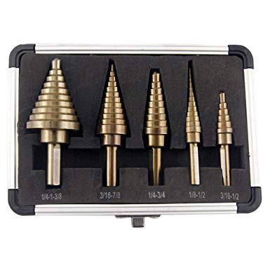Segomo Tools 5 Piece SAE Multiple Hole 50 Sizes HSS Cobalt Step Drill Bit Set with Aluminum Case