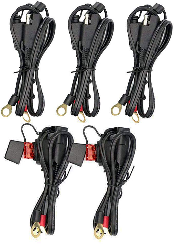iMESTOU 2FT SAE to O Ring Terminal Harness 2 Pin Quick Disconnect Plug, Eyelet Terminal Harness Extension Charge Cord Quick Disconnect SAE Connection Lead for Motorcycle, Car, Tractor 10A Fuse (5pcs)
