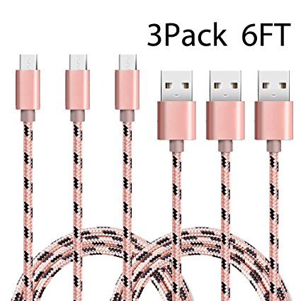 Micro USB Cable, 3Pack 6FT Long Nylon Braided High Speed USB to Micro USB Charging Cables Android Charger Cord
