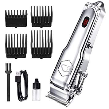 BLUE STONE Hair Clippers for Men Professional Cordless Hair Clippers Beard Trimmer Barber Grooming Kit With LED Display, USB Rechargeable - Silver